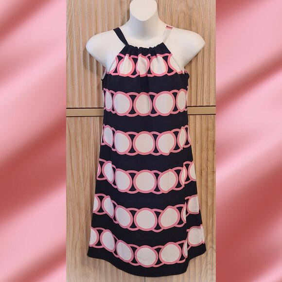 crown & ivy Dresses & Skirts - Crown & Ivy Sleeveless Halter Dress | Petite PP | Navy Pink Geometric Print